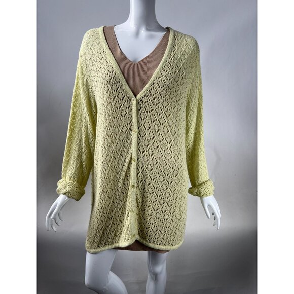 Sag Harbor Womens 2X Vintage Yellow Open Knit Cardigan Sweater Button Front - Picture 8 of 16